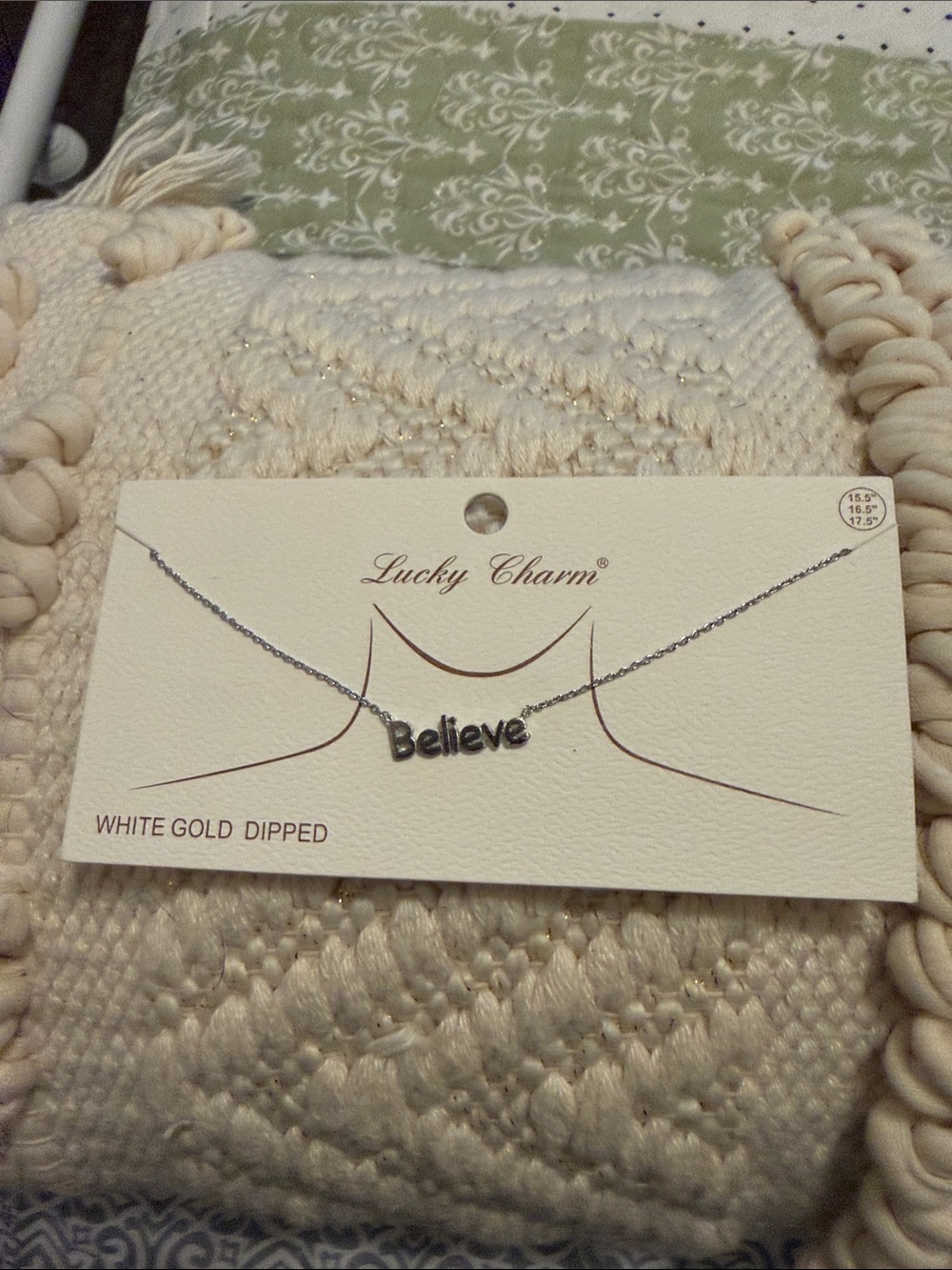 Lucky Charm Silver-Tone 'Believe' Necklace - White Gold Dipped